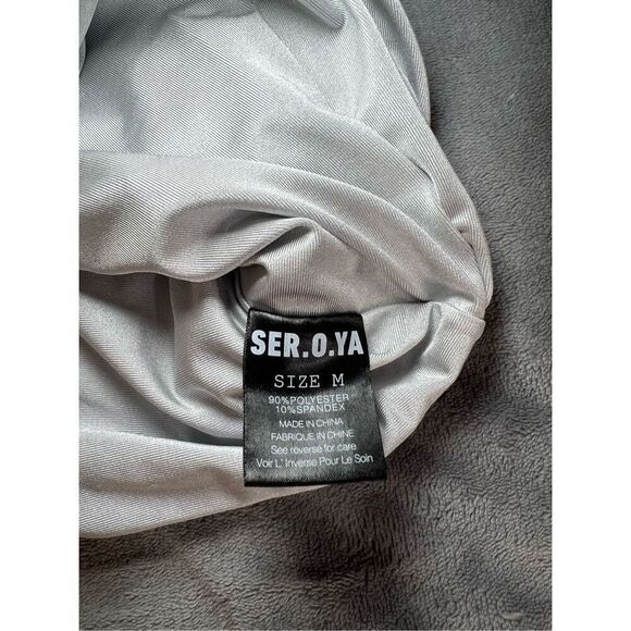 Revolve SER.O.YA Top Womens Size Medium Silver Debbi Strapless Cropped Ruched - Picture 7 of 11